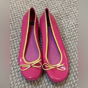 Kate Spade Pink Rain Flats with Yellow Accents- Size 8